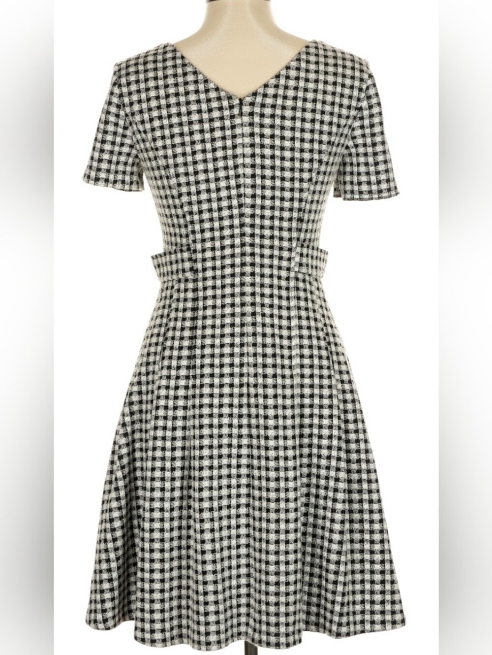 DKNY Gingham Plaid Fit & Flare A-Line Dress Black White V-Neck Size 8 - Picture 2 of 9